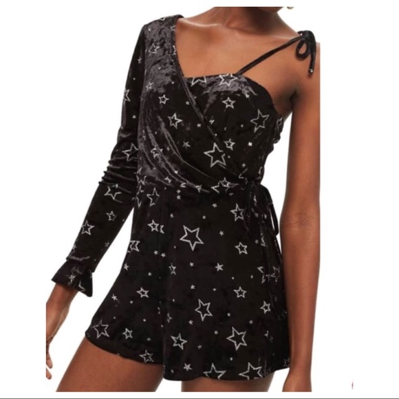 TOPSHOP FOIL STAR VELVET ROMPER - Picture 2 of 8